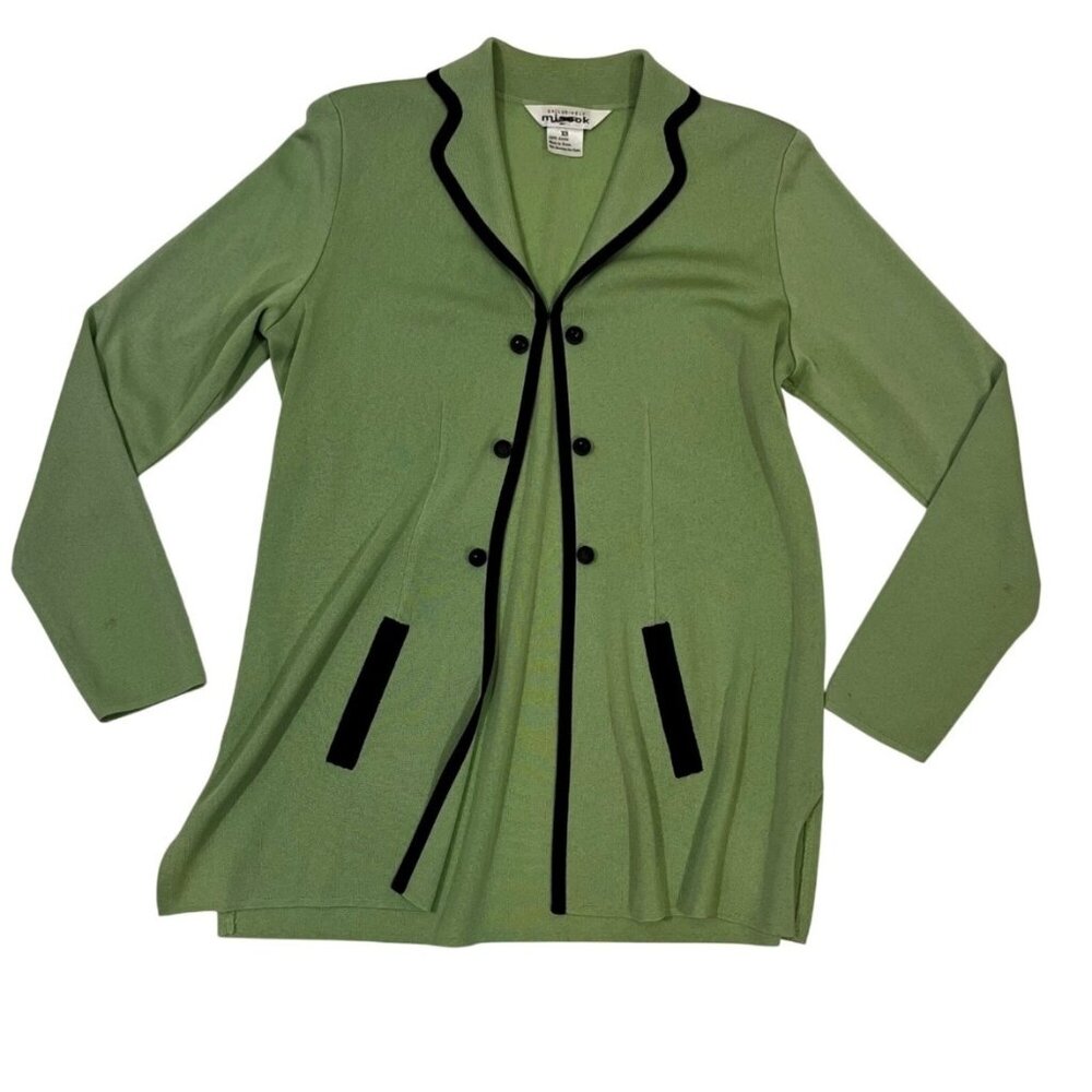 Exclusively Misook green knit cardigan light green faux button knit XS